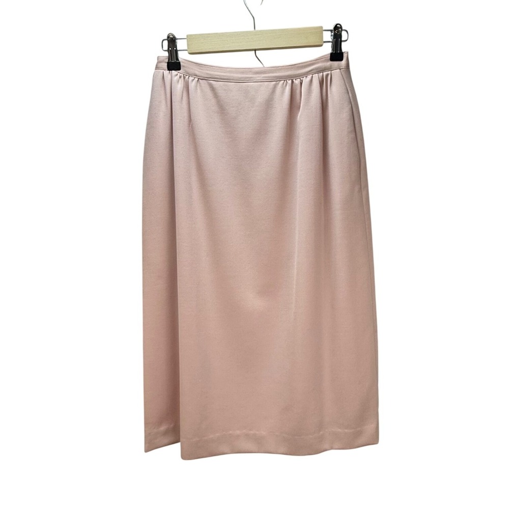 Vintage Paul Stanley 100% Pure Wool Midi Skirt 12 Pink Pockets Gathered Office